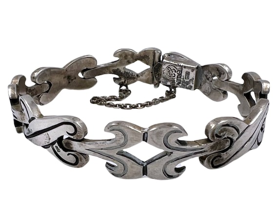 Vintage Taxco Sterling Bracelet Mexican Silver Signed JS Vintage Taxco Sterling Bracelet Mexican Silver Signed JS