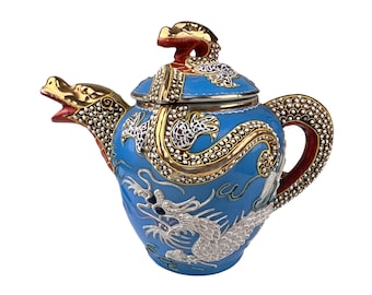 Vintage Japanese Moriage Small Teapot Hot Water Pot Blue Dragonware 2 Cup Capacity