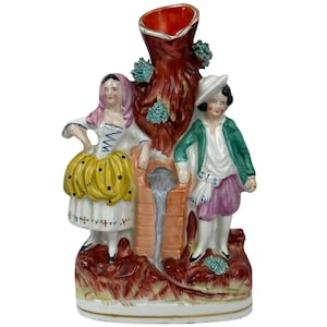 Antique Staffordshire Pottery Spill Vase Fresh Water For All Flatback Figurine