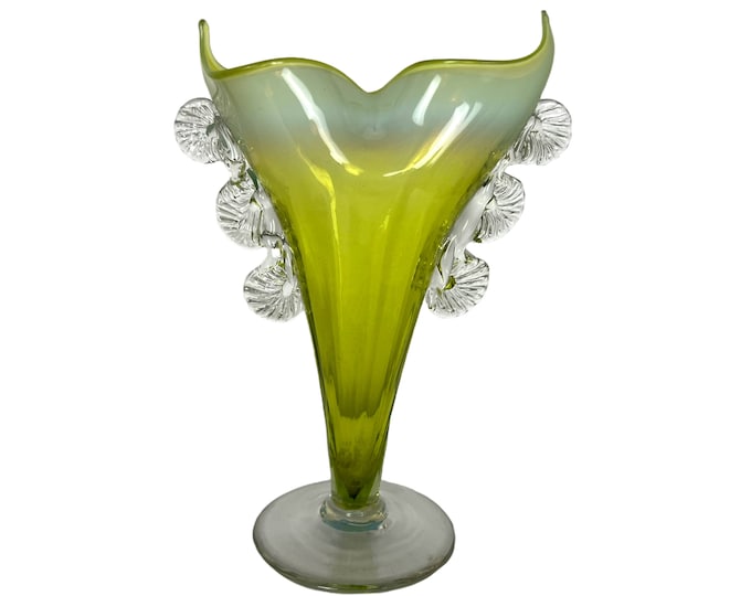 Antique Victorian Green Glass Vase With Opalescent Top and Rigarees Etsy