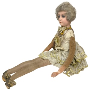 Antique 1920s French Boudoir Doll with Painted Composition Face and Original Outfit