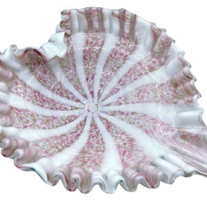 Vintage Barbini Murano Art Glass Bowl Pink Circus Tent Lattimo with Aventurine