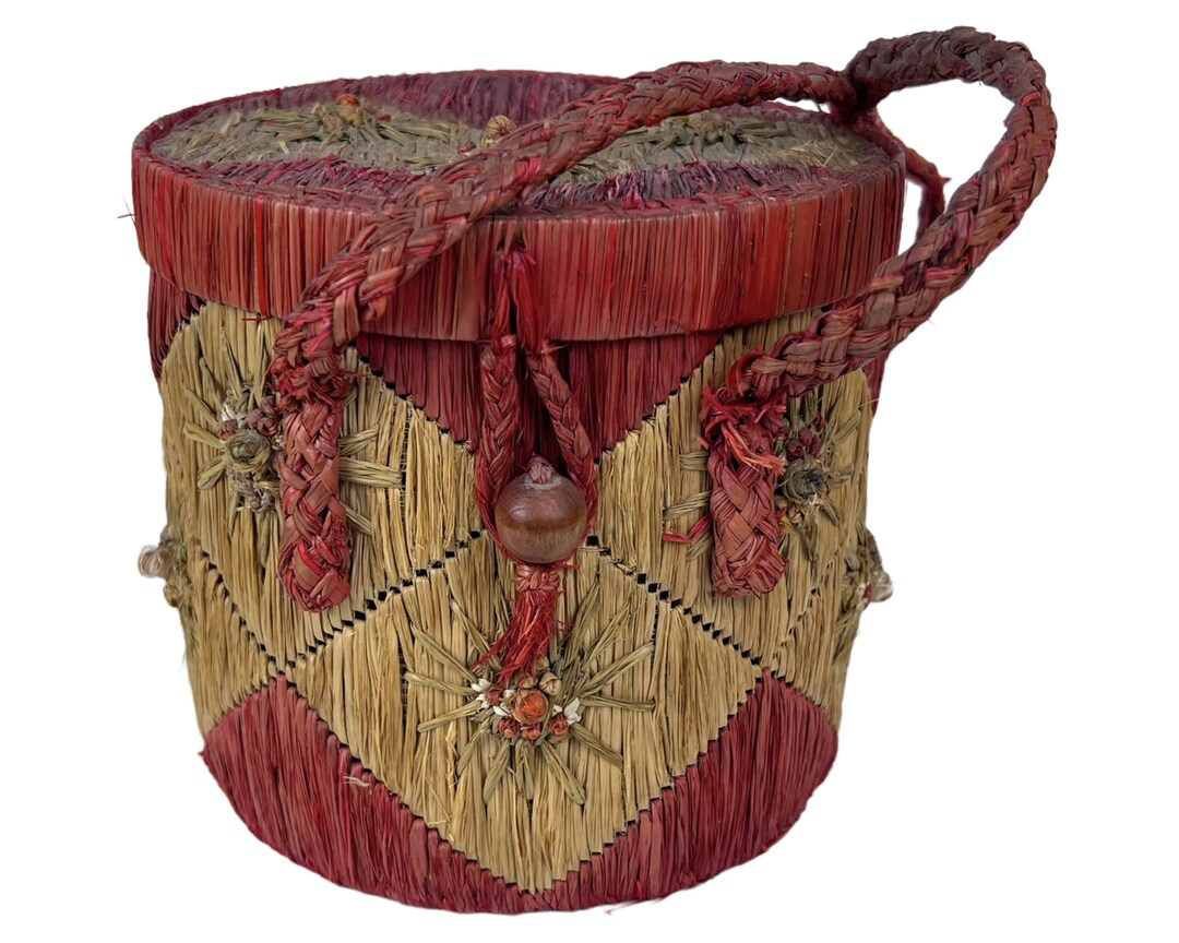 Antique Native American Sweetgrass Lidded Basket Drum Purse Etsy