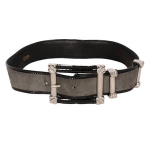 Escada Silver Metallic / Gray Leather Belt Vtg 1980s 90s ESCADA Italy Leather Gray & Black Statement  main image 3