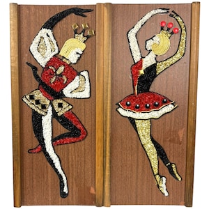 Vintage 1960s Gravel Art Pictures Court Dancers 17”