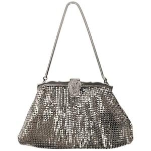 Vintage 1930s 40s Whiting & Davis Silver Mesh Evening Bag with Rhinestone Clasp – Art Deco Purse Made in USA