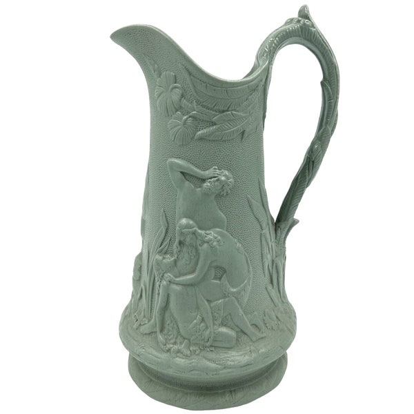 Antique Molded Relief Pottery Jug Pitcher The Death of Abel Edward Walley c 1850 Biblical Scenes