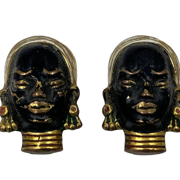 Vintage 1940s 50s African Head Earrings Possibly Selro Face
