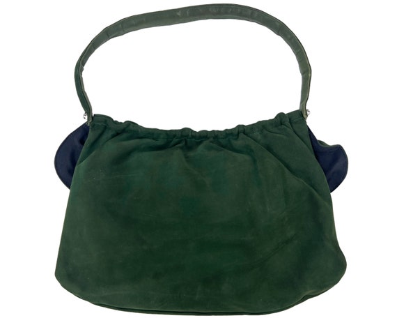 Vintage 1950s Green Suede Leather Handbag Purse - image 2