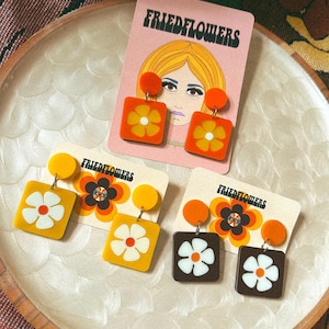 Little Layla 1970s Inspired Retro Groovy Flower Earrings