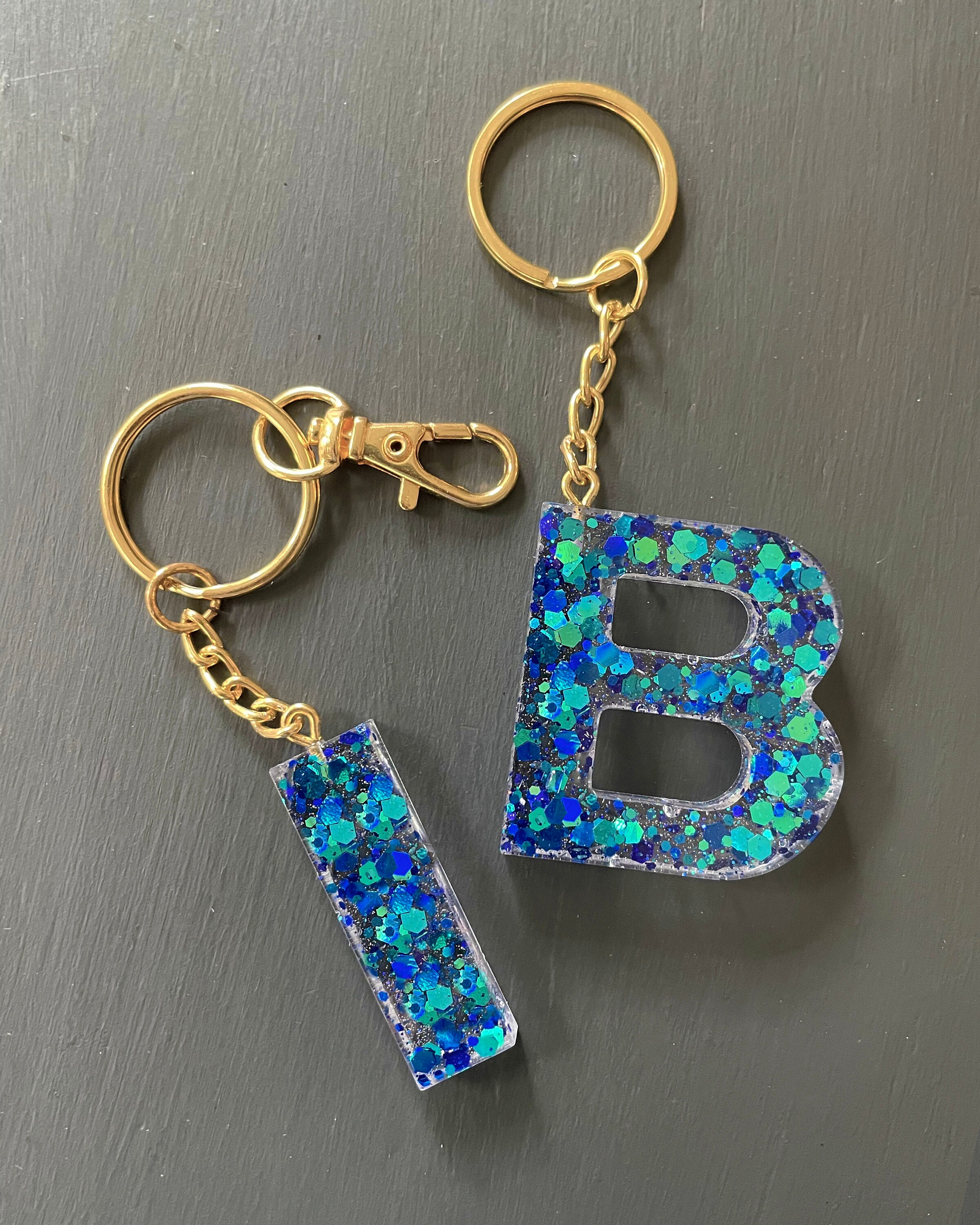 Blue Lagoon Glitter Letter Keychain Etsy
