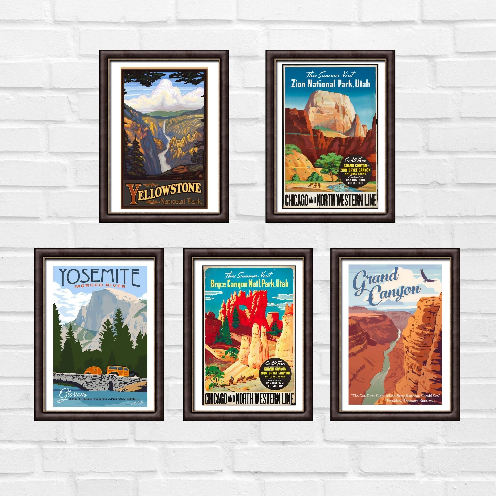 Vintage Travel Posters Bundle USA National Parks Grand Etsy