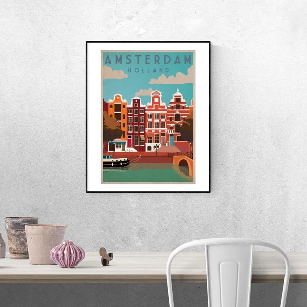 Vintage Travel Poster | Digital Print | Instant Download | European City | Amsterdam | Holland | Netherlands | Retro