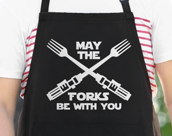 Que les fourches soient avec vous tablier drôle pour les hommes, tablier Star Wars, cadeau de cuisine nerd, tabliers pour les hommes, cadeau de cuisine, tabliers de plaisanterie