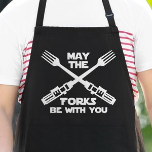 May The Forks Be With You Funny Apron For Men, Star Wars Apron, Nerd Kitchen Gift, Aprons For Men, Cooking Gift, Joke Aprons
