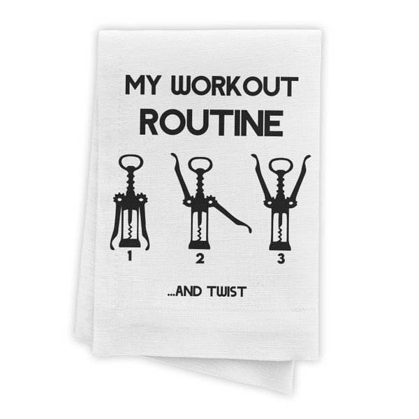 Funny Kitchen Towels - My Wine Workout Routine, Decorative Dish Towels with Sayings, Funny Wine Gift, Cute Kitchen Dish Towel, 100% cotton