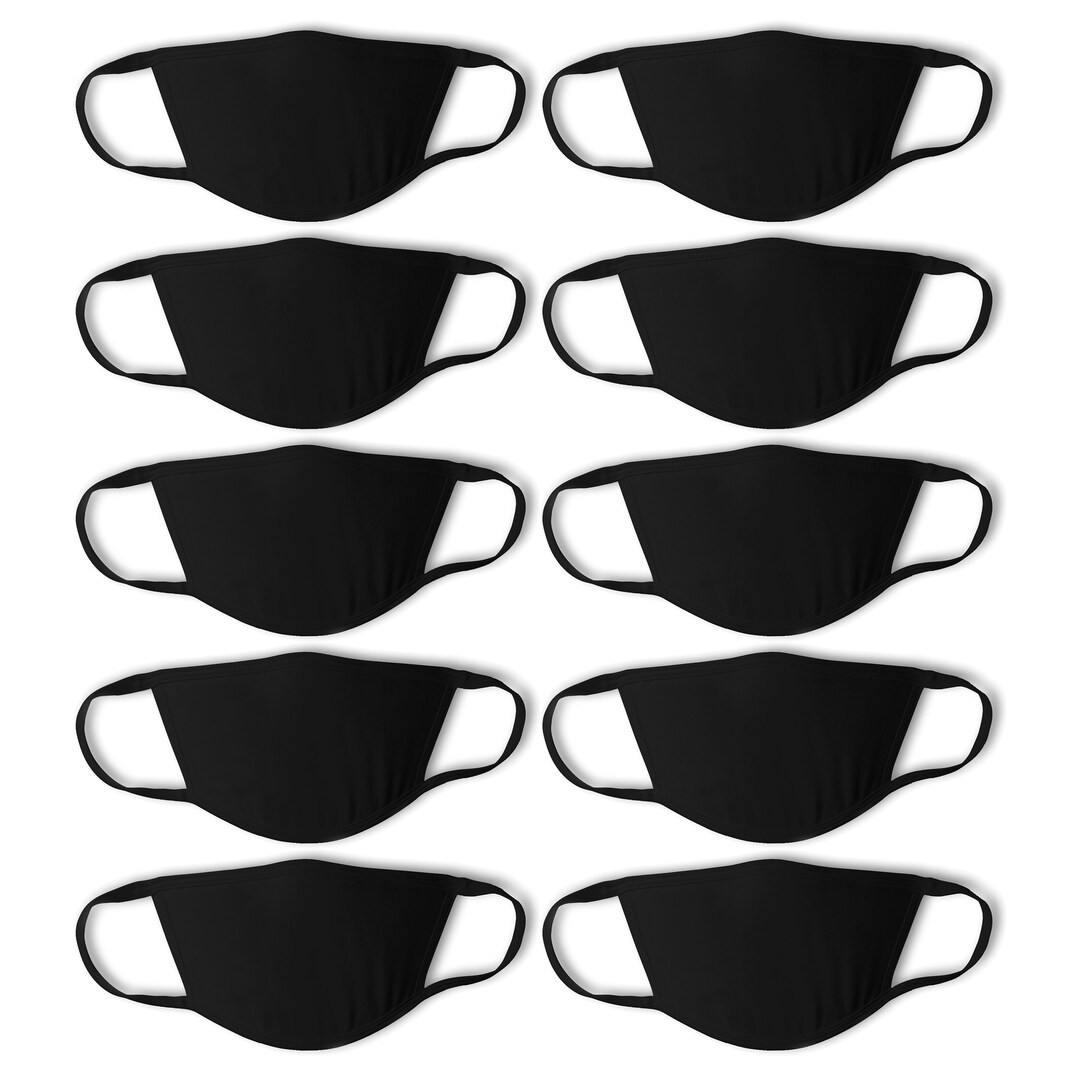 10 Pack Face Masks, MADE IN USA 100 Cotton, Black Facemask Fits Adults and Teens, Men Women