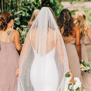 Scattered Pearl Veil on Soft Bridal Tulle - Elbow, Fingertip, Waltz or Cathedral Length