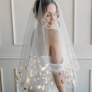 Gold Leaf Foil Drop Veil with Metallic Flakes on Two Layers image 1