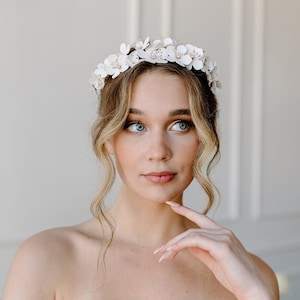 Floral Bridal Headband - Faux Leather Flowers Wedding Accessory