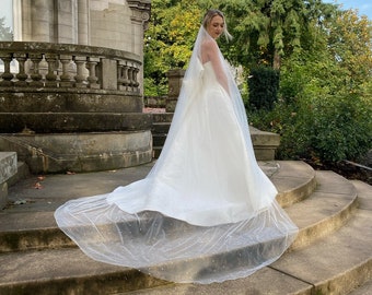 Cathedral Length, Extra Wide Scattered Pearl Veil on Soft Bridal Tulle