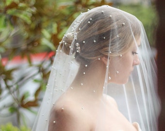 Cascading Pearl or Rhinestone Drop Veil- Fingertip, Chapel, Cathedral length