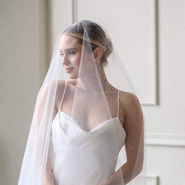 Dew Droplet Double Layer Bridal Tulle Drop Veil