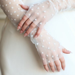 Bridal Gloves, Velvet Heart Fingerless Sleeves,