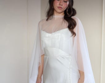 Bridal Cape Topper, Seamless Sheer Wedding Capelet