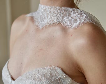 Sciarpa da sposa in pizzo, sciarpa in pizzo Chantilly, accessorio da sposa in pizzo con ciglia morbide, scialle avorio per il collo, look per la cena di prova