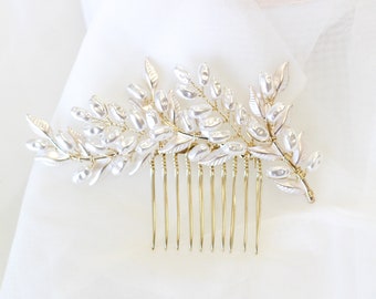 Pearl Bridal Hair Accessory - Light Gold Comb
