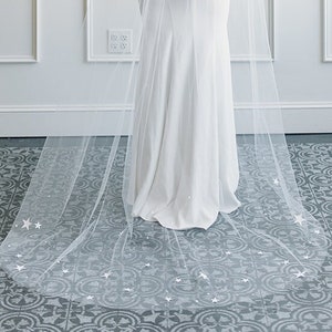 Star-Crossed Veil, Cathedral Tulle Veil with Cascading Stars