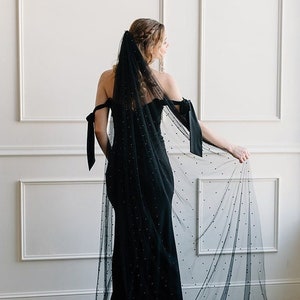 Black Pearl Wedding Veil on Soft Bridal Tulle - Elbow, Fingertip, Waltz, Chapel or Cathedral Length