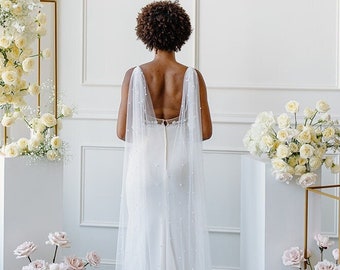 Bridal Pearl Cape, Detachable Floor Length Wedding Cape