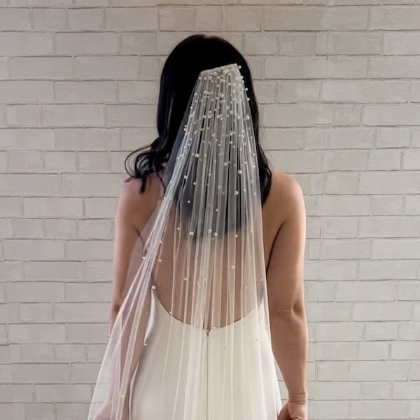 Cascading Pearl Veil - Comprimento do cotovelo, ponta dos dedos, valsa ou catedral