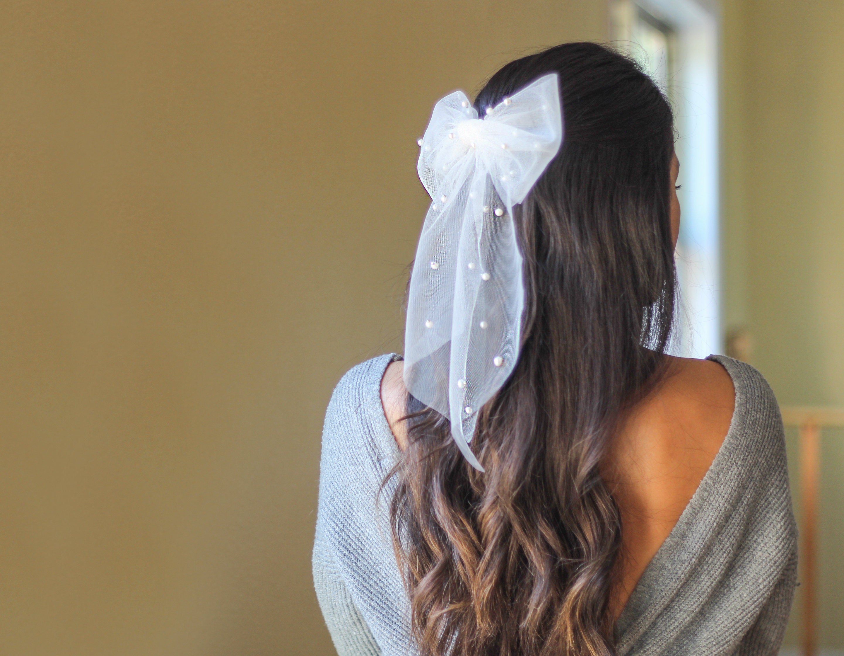 Bridal Tulle Hair Bow: Pearl Wedding Veil Alternative - Etsy