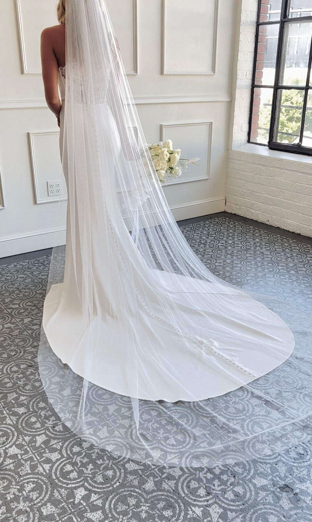 1 Layer English Net Royal Cathedral Bridal Veil | Eden Luxe Bridal Soft Bridal White