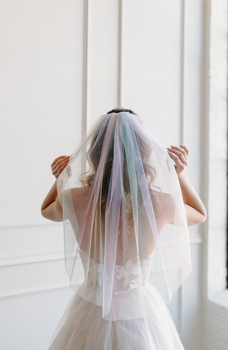 Rainbow Wedding Veil Sparkly Pride Bridal Veil image 2