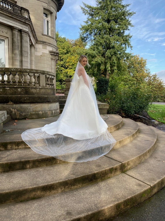 Pearl Scatter Cathedral Wedding Veil with Matching Pearl Headband