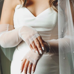 Bridal Gloves, Tulle Fingerless Sleeves image 5