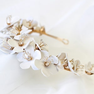 Floral Bridal Headband Faux Leather Flowers Wedding Accessory image 7