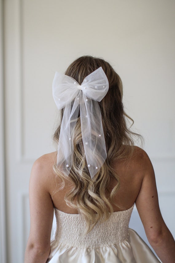 Bridal Hair Bow Veil Bachelorette Party Decorations White Hair Bow