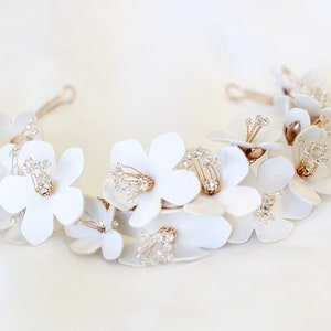 Floral Bridal Headband Faux Leather Flowers Wedding Accessory image 2