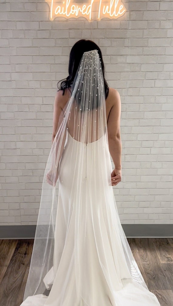 TailoredTulle Scattered Pearl Veil on Soft Bridal Tulle - Elbow, Fingertip, Waltz or Cathedral Length