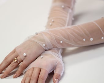 Maniche lunghe staccabili in tulle da sposa: guanti da sposa trasparenti senza dita - Italia