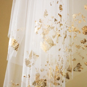 Gold Leaf Foil Drop Veil with Metallic Flakes on Two Layers image 9