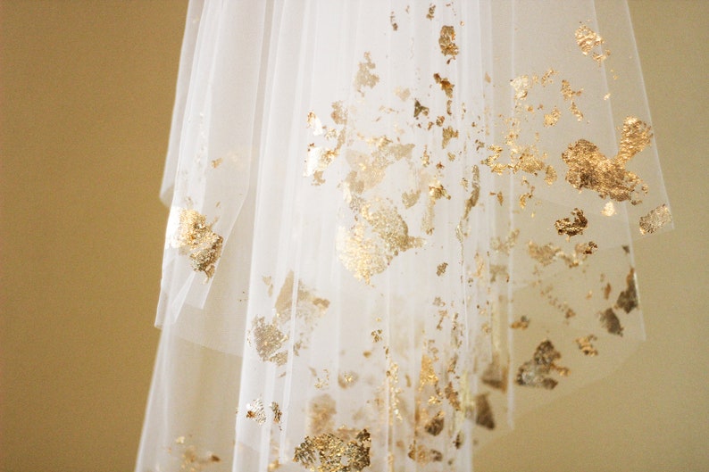 Gold Leaf Foil Drop Veil with Metallic Flakes on Two Layers image 9
