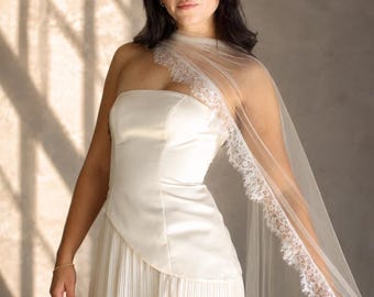 Pañuelo de novia con ribete de encaje Chantilly, bufanda de cuello de red inglesa, accesorio moderno para la novia.