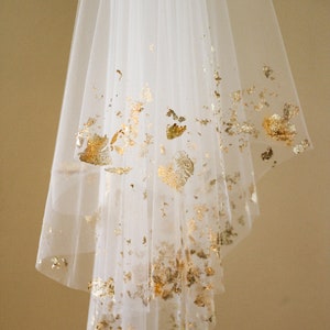 Gold Leaf Foil Drop Veil with Metallic Flakes on Two Layers image 7