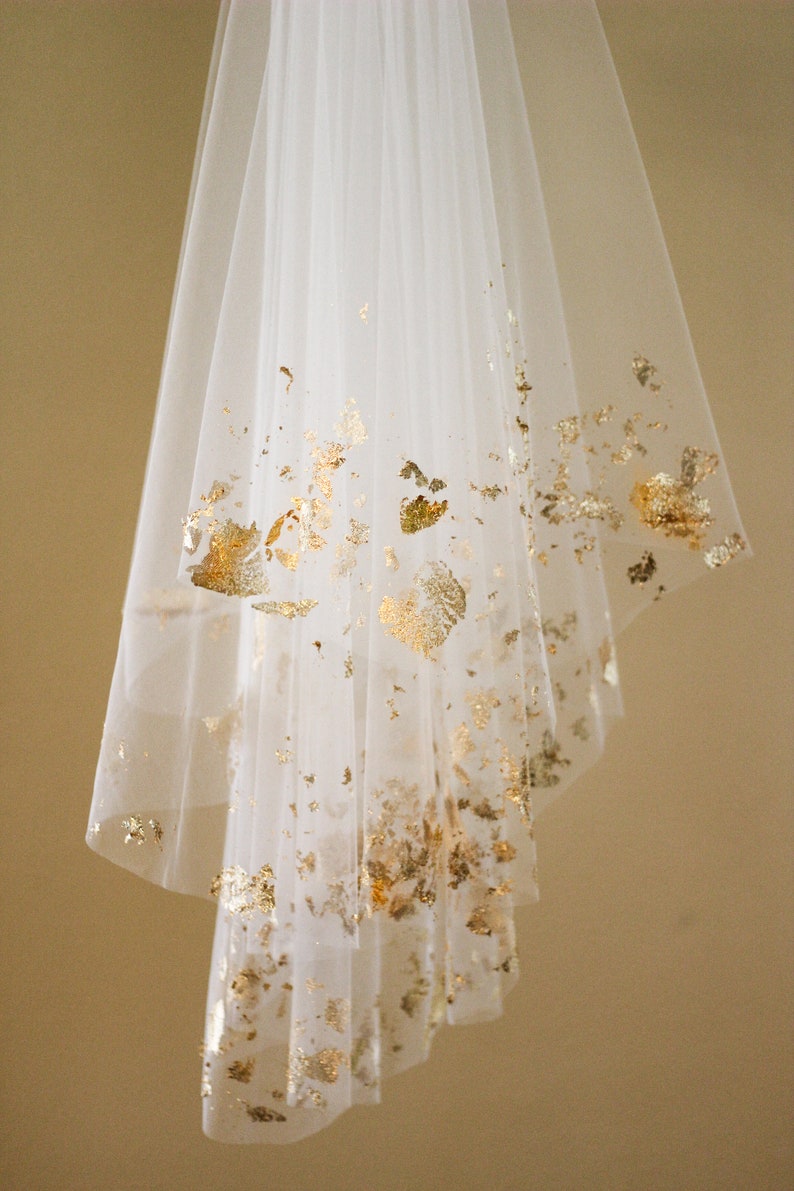 Gold Leaf Foil Drop Veil with Metallic Flakes on Two Layers image 7